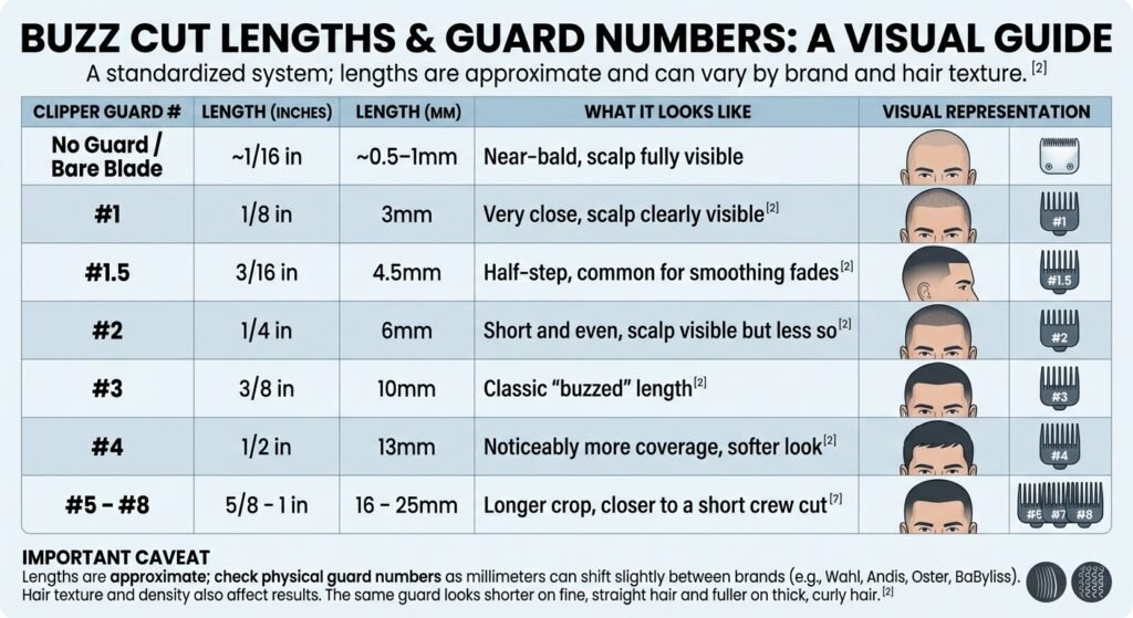 Buzz Cut Lengths and Guard Numbers