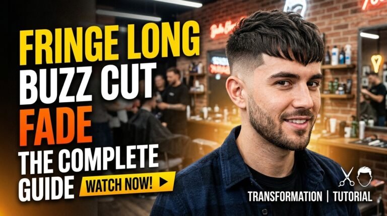 Front view of a long buzz cut with a short forward fringe