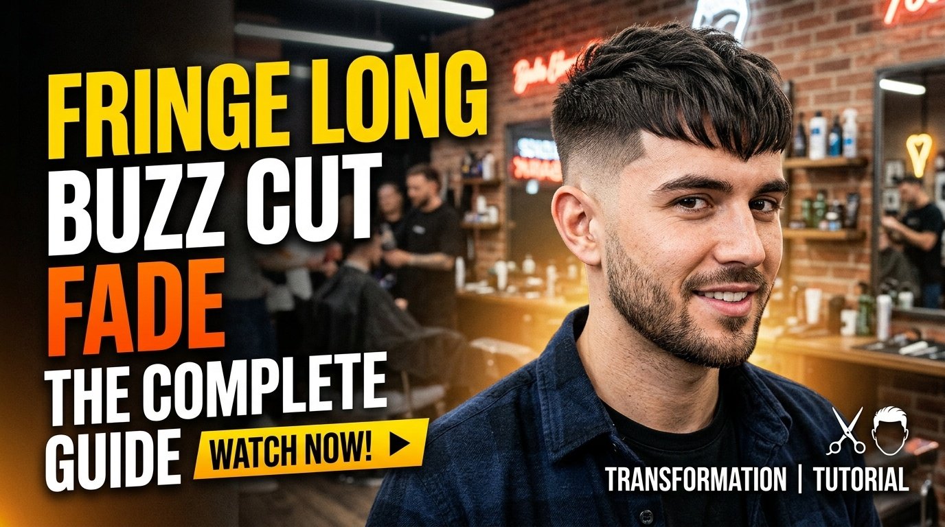 Front view of a long buzz cut with a short forward fringe