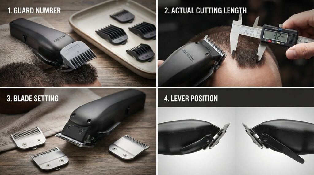Guard number vs. actual cutting length vs. blade vs. lever