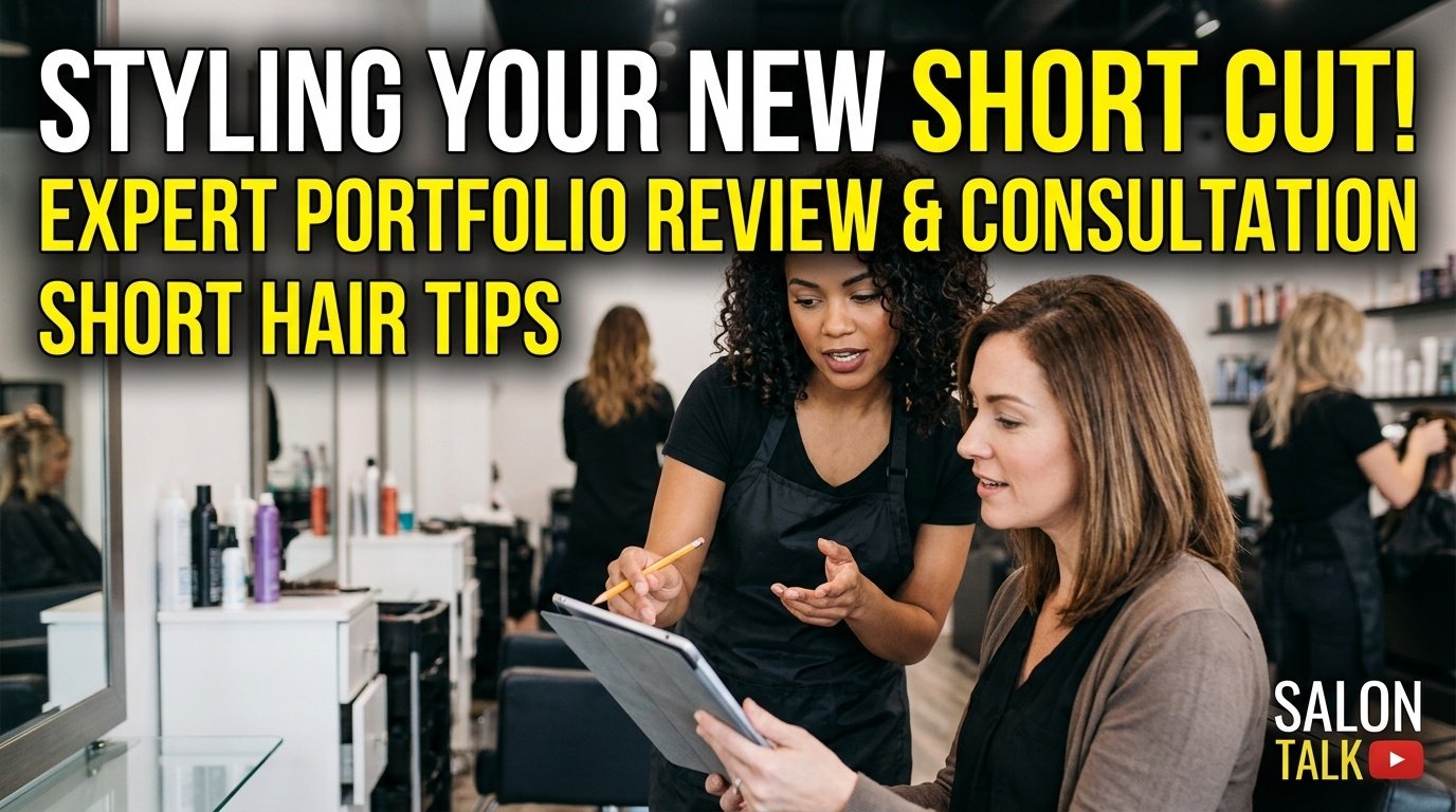 Stylist consulting with a client about a short haircut before cutting